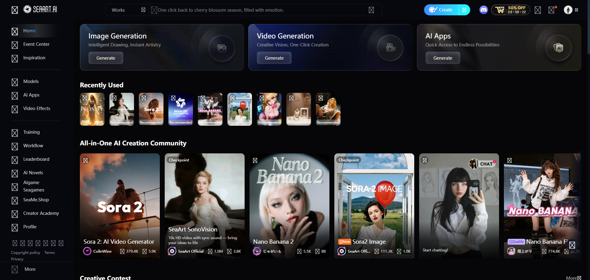The advanced 'Stable Diffusion' controls inside SeaArt.ai, showing complex settings for expert users.