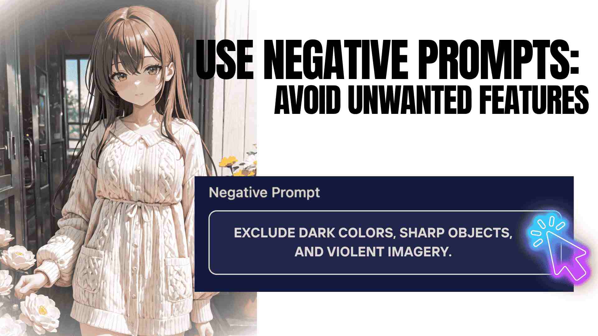 Excluding unwanted features using negative prompts in AI anime generator