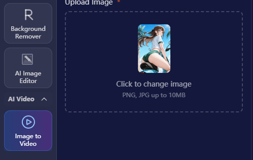 Insert a clear screenshot of the AIAnime "Upload Area".