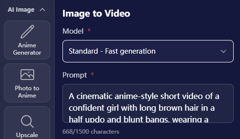 Insert a screenshot of the AIAnime "Prompt Input Box," ideally highlighting the box.